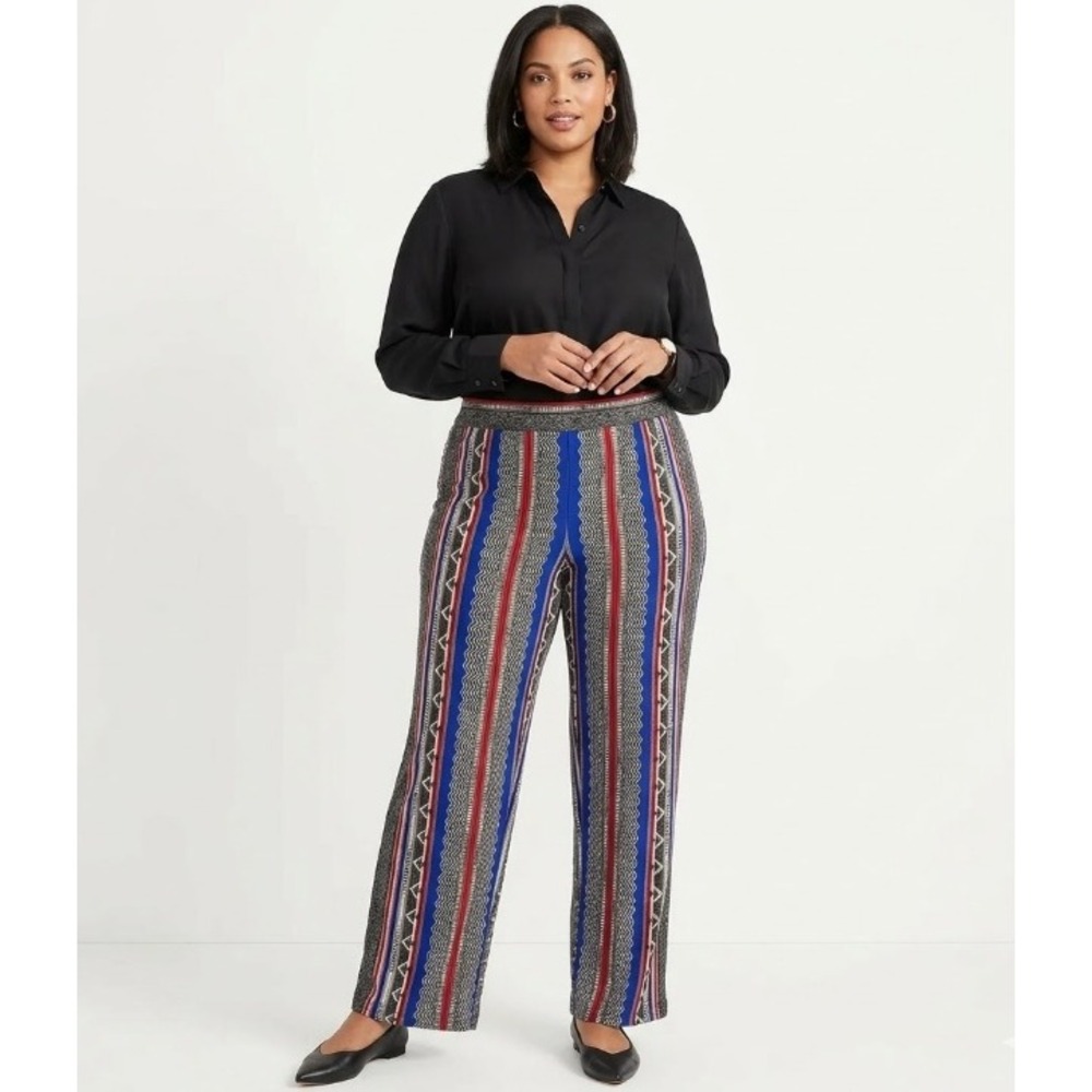 New Attitudes by Renée 2X Tall Colorful Striped Tribal Boho Stretch Knit Pants